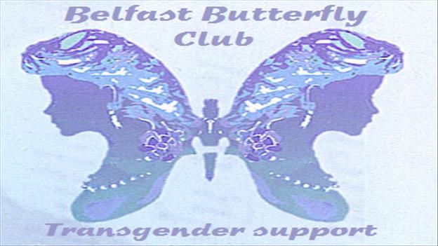 Blue and purple butter fly with name belfast butterfly club